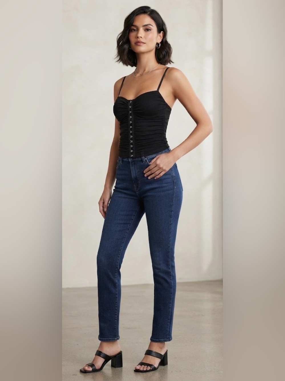 Moa Moa Y2K Black Mesh Ruched Corset Bustier Top - Size M